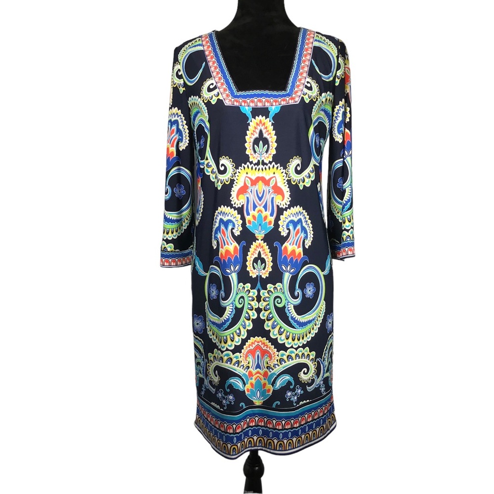 Laundry Paisley Dress Floral Colorful Print Shift Square Neck Boho Party size 6